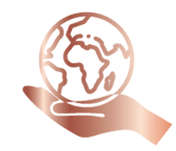 Pink logo of the earth being held in a hand