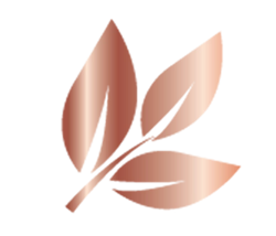 Pink logo of a plant with three leaves